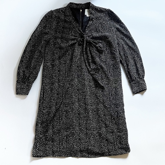 Kate Spade Silk Herringbone Tie-Neck Long Sleeve Dress Black Size Small - Picture 2 of 14